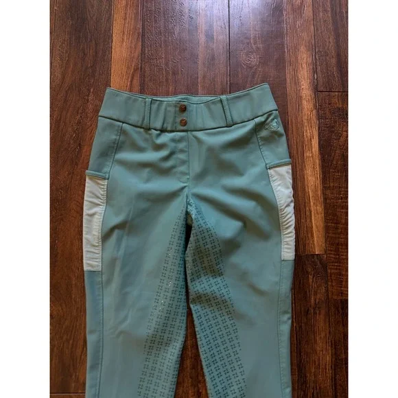Piper by SmartPak Breeches Equestrian Riding Pants Women Medium Green Knee Patch - Picture 3 of 9